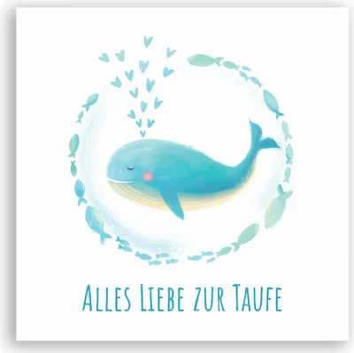 Produktbild von Friendly Fox Karte zur Taufe - Taufkarte zur Taufe kleiner Wal und Fische, Klappkarte Karte Taufe mit Umschlag