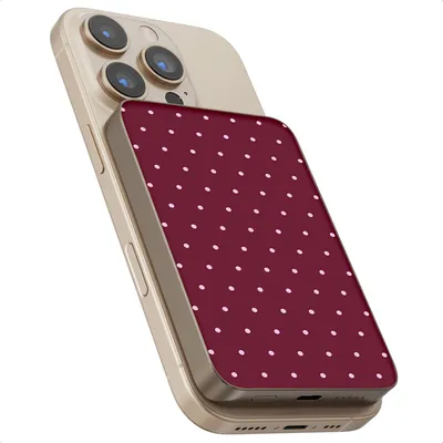 Productafbeelding van Selencia Vivid Powerbank 5.000 mAh - Draadloze Powerbank - Geschikt voor MagSafe en Qi - Desert Gold / Happy Dots Burgundy
