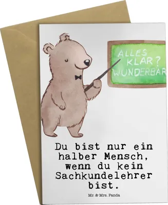 Produktbild von Mr. & Mrs. Panda Grußkarte Sachkundelehrer Herz - Weiß - Geschenk, Grundschule, Spruch, dankeskarten, Lustig, glückwunschkarten, hochzeitskarten, Grußkarten, Witzig