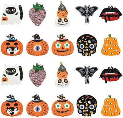 Obrázok produktu pre Sada 20 rôznych akrylových doplnkov s motívmi na Halloween, určená na výrobu šperkov