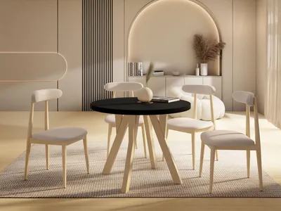 Produktbild von Runder Ausziehbarer Esstisch im Loft-Stil – Industrieller Tisch mit Holzbeinen – Platzsparender Tisch für Wohnzimmer – Schwarz – 100 bis 200 cm