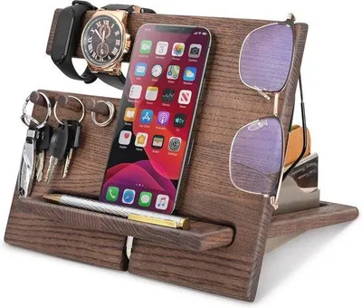 Productafbeelding van Famanu telefoon-dockingstation en organizer - Multifunctioneel, gemaakt van hout