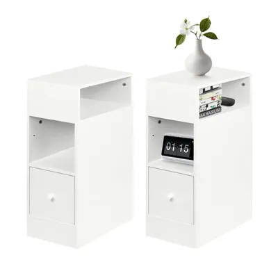 Image de Table de chevet, lot de 2, avec 1 tiroir et 2 compartiments ouverts 25x30x66cm Blanc chaud