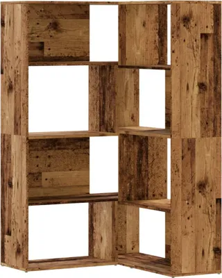 Obrázok produktu pre vidaXL Rohová knižnica 4 police antické drevo 85x85x140 cm materiál na báze dreva