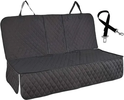 Produktbild von Autositzbezüge für Hunde mit Netzfenster, wasserdicht und rutschfest für den Rücksitz von Autos, LKWs und SUVs (schwarz, 144 cm B x 129 cm)