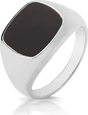 Image de Bague Chevalière / Bague Souveraine Femme Argent fin 925 avec Onyx, 46 (14.6); TRS33147RSG