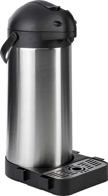 Produktbild von ONVAYA® Airpot Pumpkanne 5 Liter + Tropfschale | Isolierkanne | Thermoskanne | Getränkespender | Edelstahl mattiert | Kaffeekanne | Doppelwandig | Auffangschale | Drip Tray