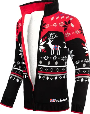 Immagine prodotto di Nebulus Cardigan norvegese con pelliccia di orsetto SVERRE uomo, giacca foderata, con zip, P6004 - Uomo, nero-rosso, M