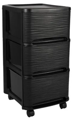 Image de Meuble de rangement 3 grands tiroirs à roulettes 32 x 37 x H 61 cm- Noir design Pierre