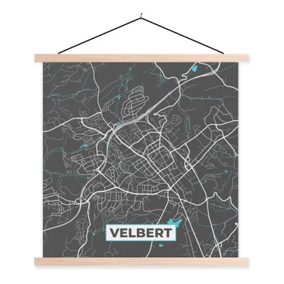 Produktbild von MuchoWow® Textilposter Blau - Deutschland - Karte - Stadtplan - Velbert 40x40 cm mit holzfarbenen Rahmen - Posterleiste