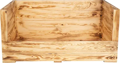 Produktbild von 1x geflammte Holzkiste mit großem Einstieg / 95x60x45cm / Hundesofa mit dickem grauem Kissen