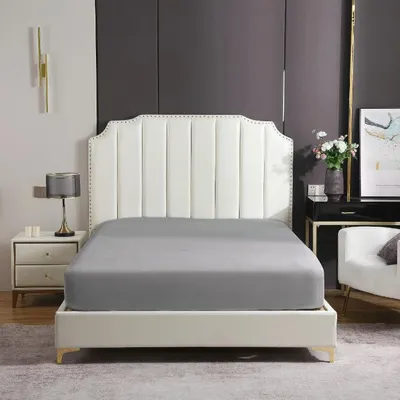 Zdjęcie produktu dla Prześcieradło satynowe 180x200 z gumką, szare – 100% bawełna OEKO-TEX®