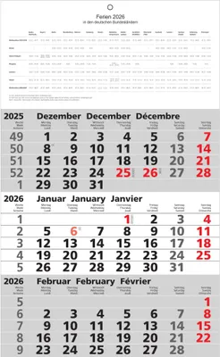 Produktbild von 2026 ADINA Dreimonatskalender 49x30cm m Tagesanzeiger und Schulferien