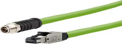 Produktbild von Metz Connect Verbindungsleitung M12, X-kodiert, 3,0 m, AWG 26/19, Cat.6,M12 Stecker gerade - RJ45 Stecker gerade,schleppkettentauglich, 8-polig, PUR, grün 142M6X18030