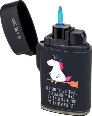 Produktbild von Mr. & Mrs. Panda Feuerzeug Einhorn Hexe - Schwarz - Geschenk, anzünder, Feuerzeuge, Freundin, sturmfeuerzeug, Engel, zigarettenanzünder, Teufel, Frau, Unicorn, Zünder