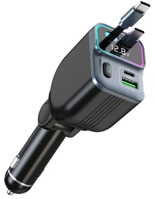 65W 4-in-1 USB-C Autolader mit einziehbaren Kabeln