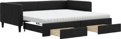 Produktbild von vidaXL Tagesbett Ausziehbar mit Schubladen Schwarz 100x200 cm Stoff