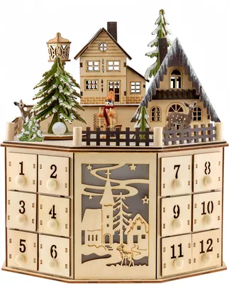 Produktbild von Adventskalender Holz zum Befüllen,DIY Musikalisches Weihnachtskalender mit 24 Türchen,LED-Beleuchtung,Weihnachtsdorf Weihnachtsdeko Wiederverwendbar