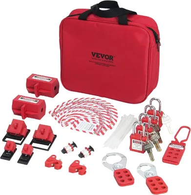 Produktbild von Elektrisches Lockout-Tagout-Set, 47-teiliges Sicherheitskit mit Vorhängeschlössern, Haspen, Etiketten und Tragetasche