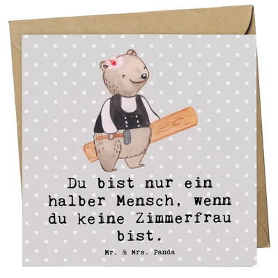 Produktbild von Mr. & Mrs. Panda Grußkarte Zimmerfrau Herz - Grau Pastell - Geschenk, doppelkarte, anlasskarte, faltkarte, Glückwunschkarte, Klappkarte