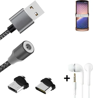 Produktbild von K-S-Trade® Hochwertiges Magnet-Lade-kabel Sync-Kabel Daten-Kabel + Kopfhörer kompatibel mit Motorola Moto G9 Power mit USB-Typ-C-Anschluss und