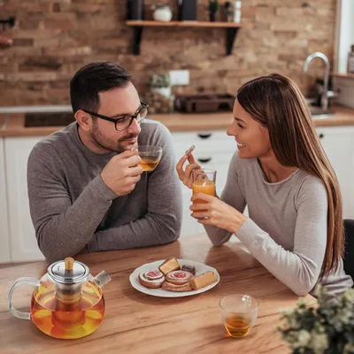 Produktbild von 15 l Teekanne aus Glas für losen Tee - tropffreie Teekanne mit Siebeinsatz - rostfreier Stahlfilter - Bambusdeckelgriff - spülmaschinenfest - Glas