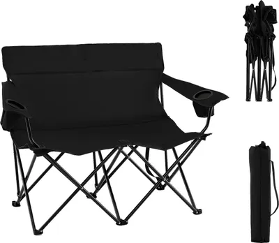 Produktbild von GOPLUS Campingstuhl faltbar für 2 Personen, Klappstuhl XXL 2 Sitzer bis 300kg, Faltsofa mit hoher Rückenlehne, Becherhalter, Tragetasche, Schwarz