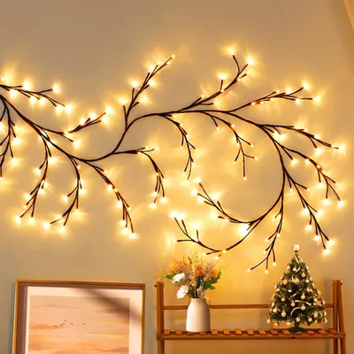 Productafbeelding van Wilgenrank Lichtsnoer - 144 lED's wilgenrank lichtsnoer voor kamers - Buigbare kunstmatige boomtakken lichten