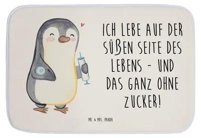 Produktbild von Mr. & Mrs. Panda Badezimmerteppich Pinguin Diabetes - Weiß - Geschenk, Mellitus, Badematte, Badteppich, Duschvorleger, badezimmermatte, Zuckerkrankheit, Badezimmer Matte
