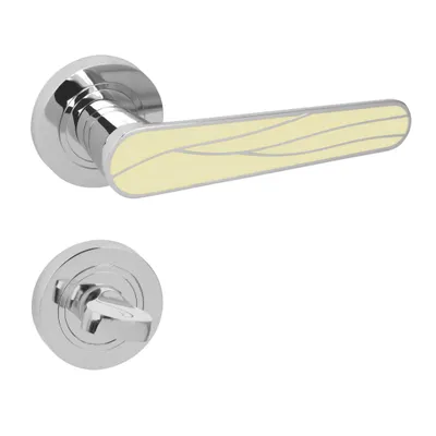 Produktbild von DOMINO Türgriff Drückergarnitur WC -Badezimmer Set | Rund-Rosette | Türklinke für Bürotür, Kellertür & Innentür | Türbeschläge aus Znal |Chrom/Weiß Türdrückergarnitur | SNAP-R M6/WEIß