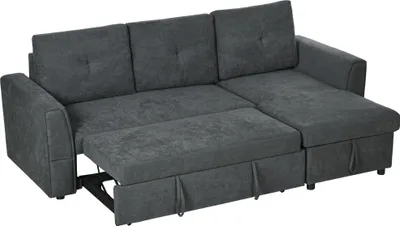 Produktbild von HOMCOM Schlafsofa Ecksofa mit Bettfunktion 3er Couch mit Stauraum Dunkelgrau