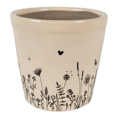 Image de Clayre & Eef Pot de fleurs Ø 21x20 cm Beige Noir Céramique Fleurs