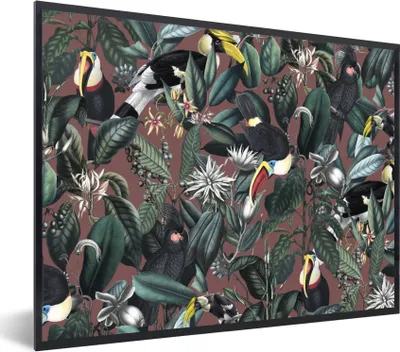 Produktbild von MuchoWow® Gerahmtes Poster Blumen - Tukan - Blätter 80x60 cm - Poster mit Schwarzem Bilderrahmen Wandposter Rahmen Foto Bilder - Schwarzem - Mit Gestell