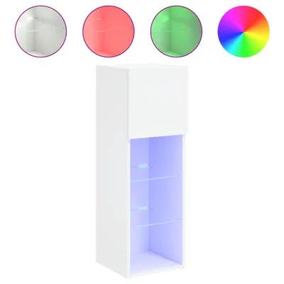 Image de Armoire TV avec lampes LED Blanc 30,5x30x90 cm
