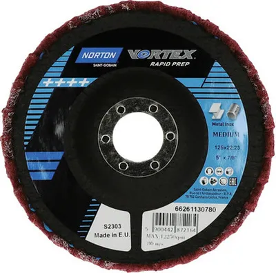 Produktbild von Fächerschleifscheibe Norton Vortex Rapid Prep Mittel Ø 125x22,23 mm, 5 Stück