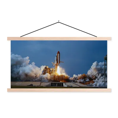 Produktbild von MuchoWow® Textilposter Start der Raumfähre 60x30 cm mit holzfarbenen Rahmen - Dekoration
