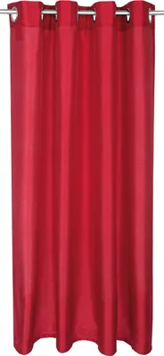 A red curtain hanging from a rod.