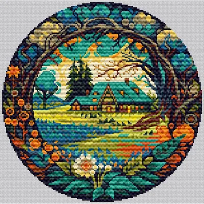 Produktbild von HobbyJobby Kreuzstich-Set „Sommerdorf“, 24 x 24 cm