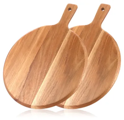 Produktbild von Pizzateller 30,5 cm, 2er Set, runde Servierteller aus Holz mit Griff, für Pizza