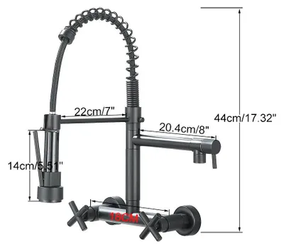 Obrázok produktu pre Kúpeľňová batéria – montáž na stenu, umývadlová batéria – otočná o 360°, dvojpáčková zmiešavacia batéria, bočná sprchovača, pre studenú a teplú vodu, čierna s držiakom