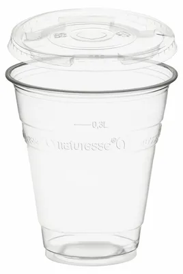 Produktbild von 50x Trinkbecher 300ml + Deckel mit Halmstanzung aus PLA