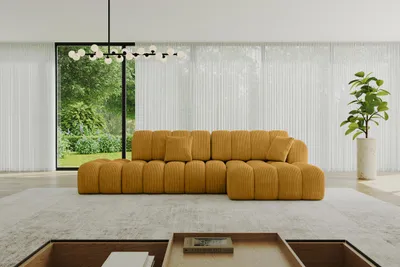 Produktbild von ALTDECOR Ecksofa mit Schlaffunktion und Bettkasten OLEA-L2-S - 321x164x75cm Senfgelb - Corner Sofa Eckcouch Couch L-Form, links/rechts angeordnet Schlafcouch Ausziehbar Wohnlandschaft
