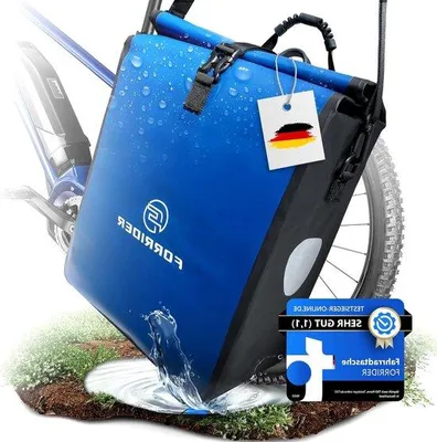 Produktbild von Famanu Fahrradtasche wasserdicht mit Schulterriemen - 22 Liter Volumen - Einzeltasche - Blau