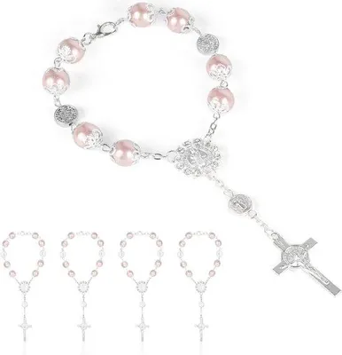 Produktbild von Kommunionsarmband Rosenkranz Mädchen Geburtstagsgeschenk rosa 10er Pack