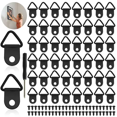 Produktbild von 50 Fotoaufhänger, Fotohaken, Aufhänger für schwere Fotos, Wandaufhänger für Bilderrahmen, Zackenaufhänger mit Schrauben und Schraubendreher zum Aufhängen von Fotos und Gemälden zu Hause oder im Büro (Schwarz-B)