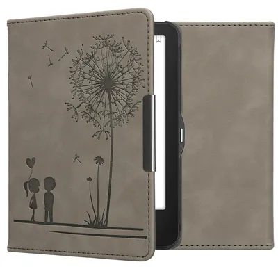 Produktbild von kwmobile Schutzhülle für Tolino Vision 1 / 2 / 3 / 4 HD Hülle - eReader Case aus Kunstleder mit Auto Sleep Funktion - Pusteblume Love mit Grau