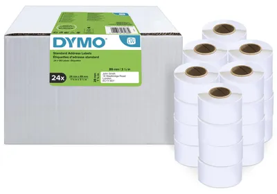 Obrázok produktu pre DYMO LW promo balenie - štandardné adresné štítky, biely papier, 28 mm x 89 mm / 24 roliek, Biela, Samolepiaci štítok, Papája, Permanentný, Obdĺžnik, LabelWriter