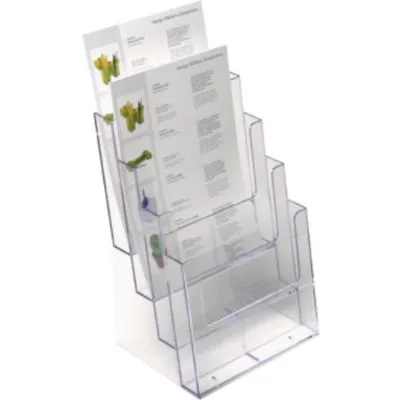 Produktbild von Tischprospekthalter 4 x DIN A4 hoch Ku.transp.freistehend HELIT
