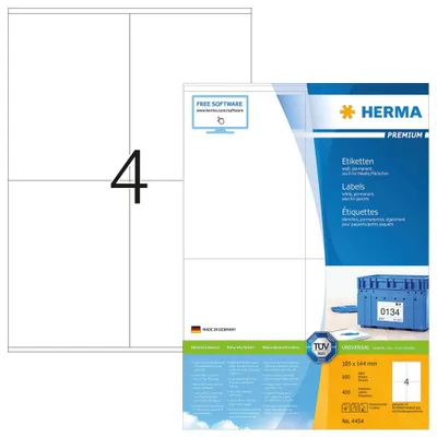 Produktbild von Etiketten Premium A4, weiß 105x144 mm Papier matt 400 St.