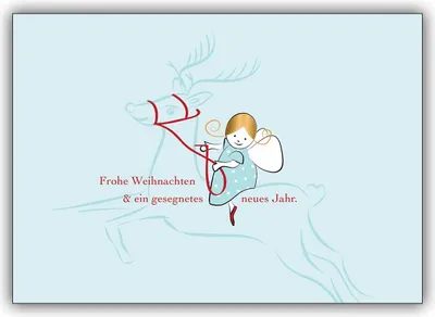 Produktbild von Designer Weihnachtskarte mit kleinem Engel auf Rentier